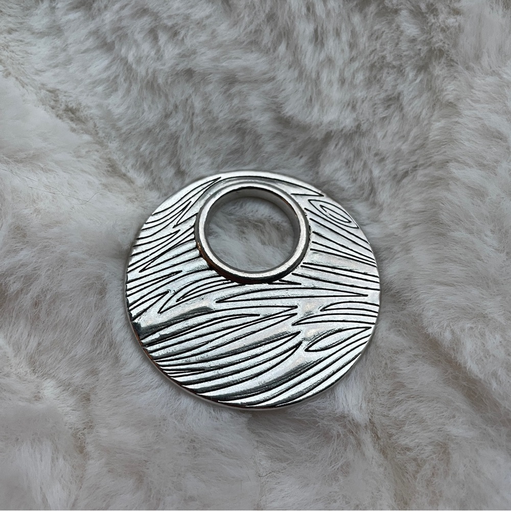 Double Sided Silver Textured and Retro Swirl Circular Pendant